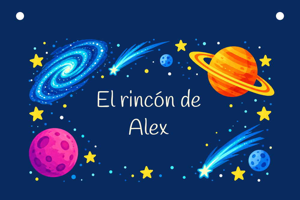Digitale Vorschau des Schilds El rincón de Alex mit Cosmos eléctrico.