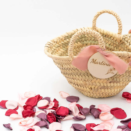 Cesto para Niños de Arras Cesto + Círculo Nombre + 300 Pétalos Tela de Colores Mixtos