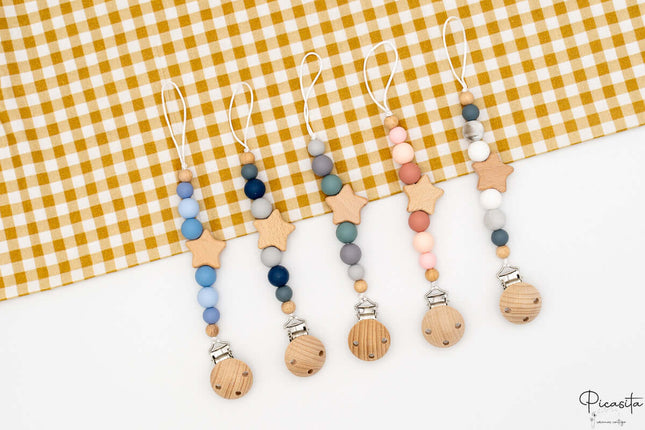 Chupetero Personalizado con Nombre de Madera y Silicona