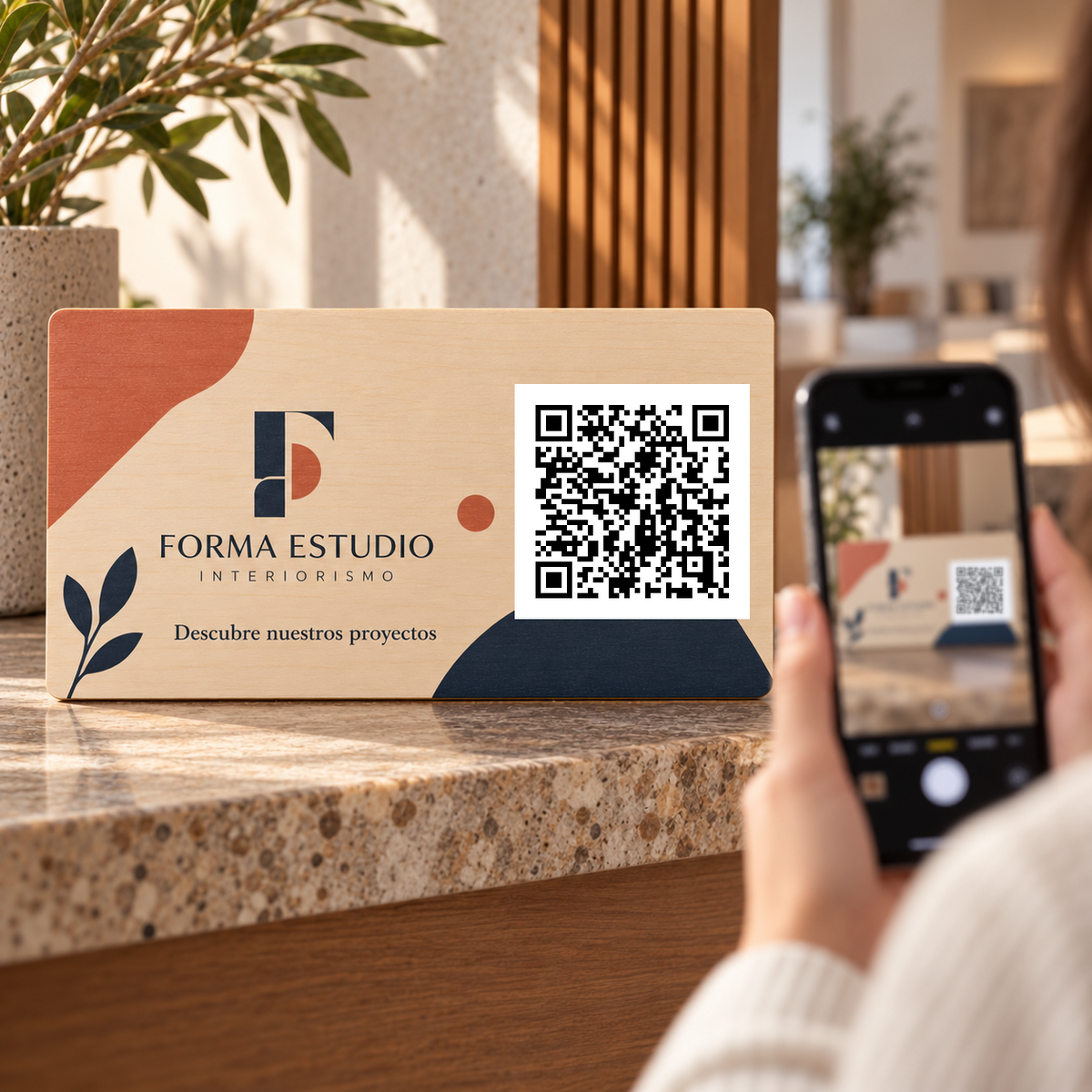 Simulation von Personalisiertes Firmenschild mit QR-Code · Anwendungsansicht