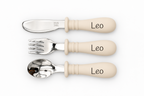 Cubiertos infantiles personalizados · Crema · nombre Leo
