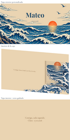 Digitale Darstellung: Personalisierte Uhrenbox für den Bräutigam — Marea serena. Holzbox mit 24 × 16 cm; Uhr nicht enthalten.