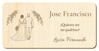 Simulation eines Schildes für den Hochzeitspaten, Lasergravur auf Sperrholz, Motiv Begleitung zum Altar, Jose Francisco und Luisa Fernanda, Figuren von hinten ohne sichtbare Gesichter.