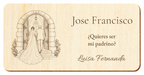 Simulation eines Schildes für den Hochzeitspaten, Lasergravur auf Sperrholz, Motiv Einzug in die Kirche, Jose Francisco und Luisa Fernanda, Figuren von hinten ohne sichtbare Gesichter.