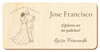 Simulation eines Schildes für den Hochzeitspaten, Lasergravur auf Sperrholz, Motiv Der erste Tanz, Jose Francisco und Luisa Fernanda, Figuren von hinten ohne sichtbare Gesichter.
