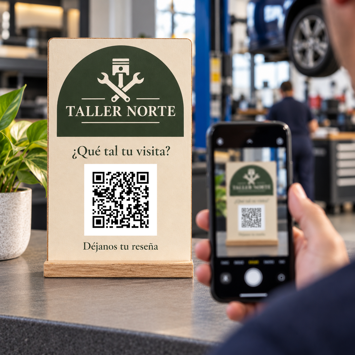Simulation von Personalisiertes Schild mit QR-Code für Bewertungen · Anwendungsansicht