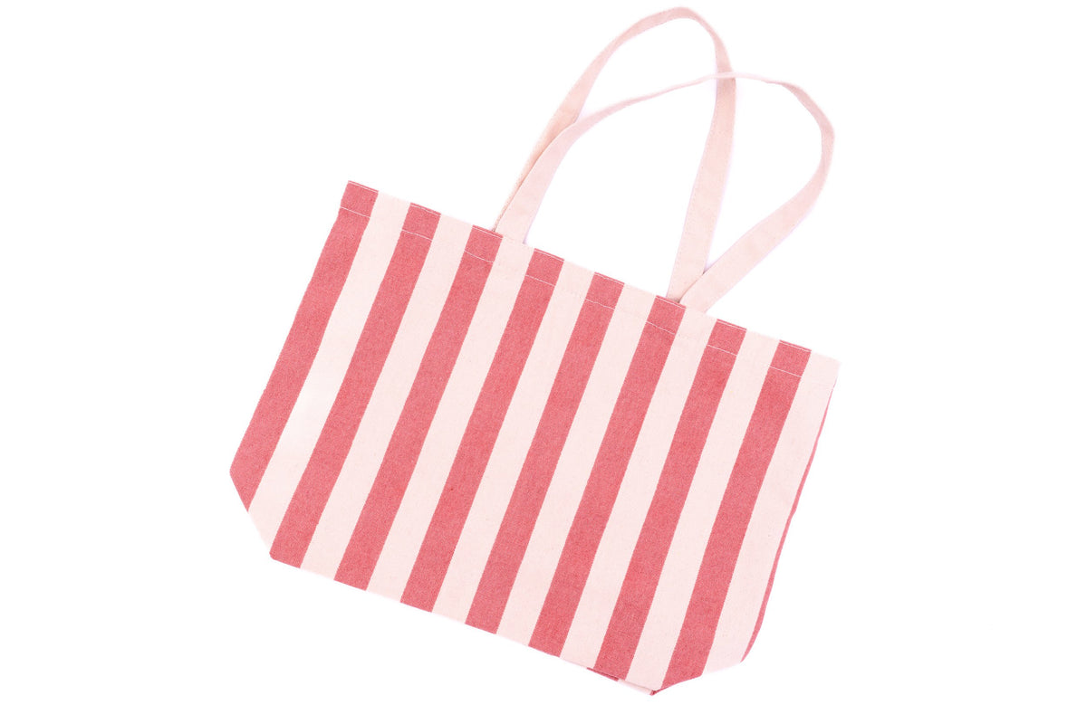 Baumwoll-Strandtasche mit rosa-weißen Streifen in Gesamtansicht