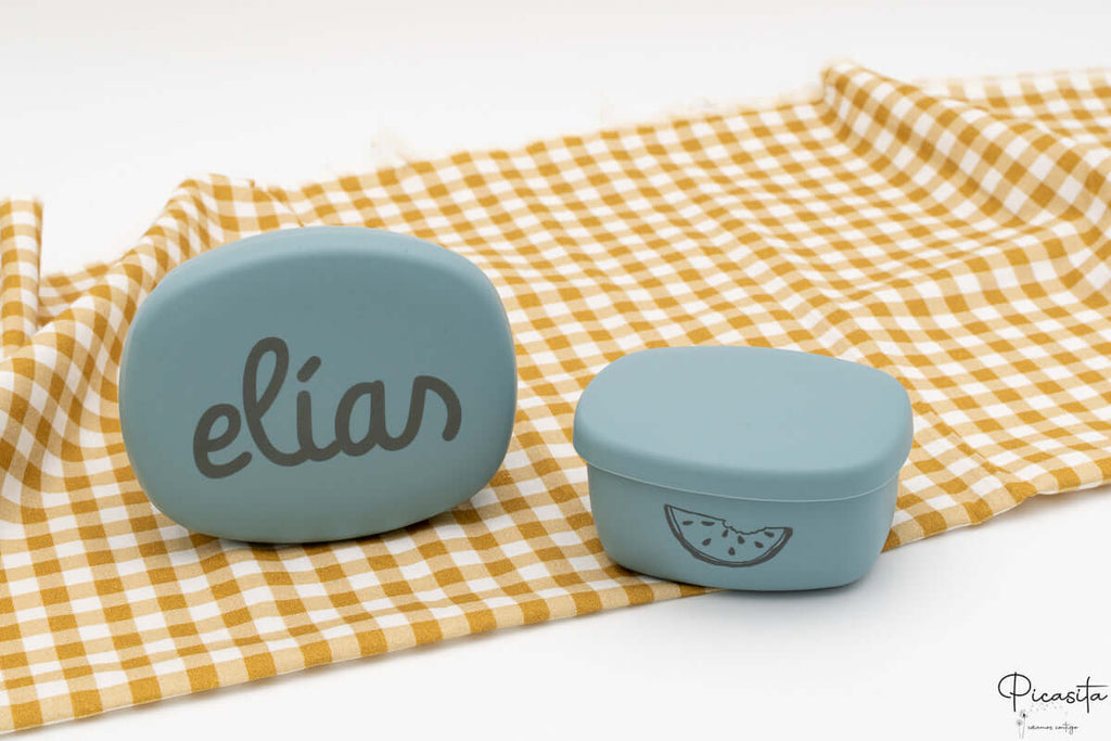 Tupper de Silicona Personalizados Pequeños (600ml + 400ml) Azul-Gris