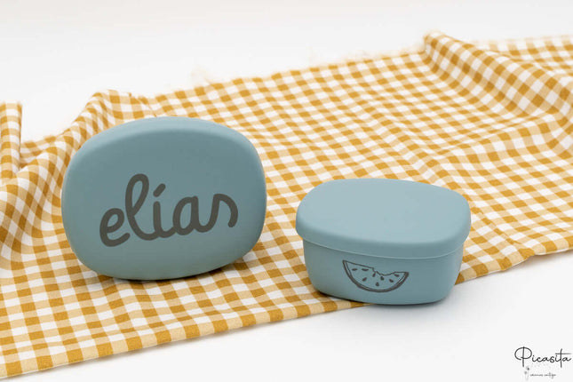 Tupper de Silicona Personalizados Pequeños (600ml + 400ml) Azul-Gris