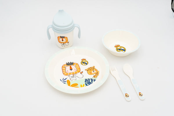 Komplettes blaues Real-Madrid-Kindergeschirrset mit Löwenmotiven